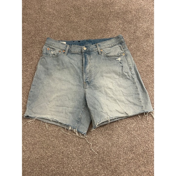 GAP Pants - Gap Cheeky Midi Short Women 32 14R Light Blue High Rise Raw Hem Distressed